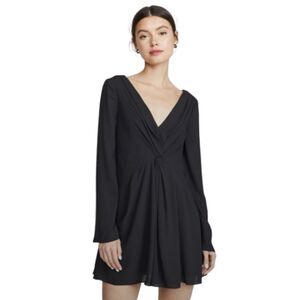 Cinq à Sept Cecil Black Chiffon Twist Front Long Sleeve Mini Dress Size 10